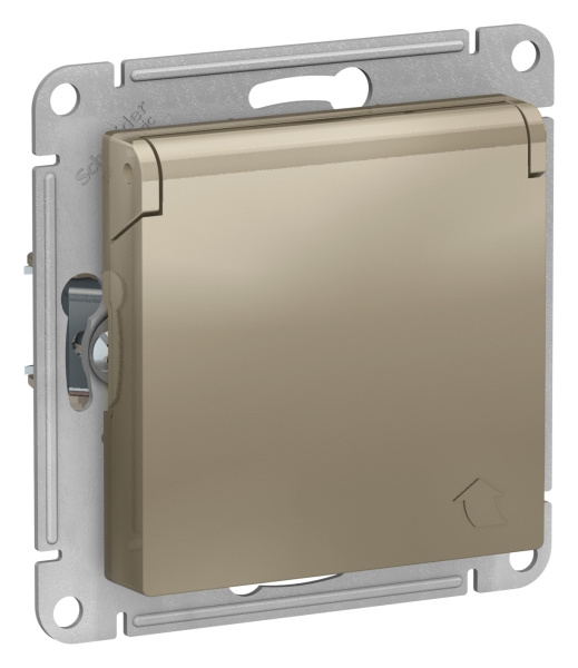 Купить Systeme Electric AtlasDesign Шампань Розетка с/з, со шторками, с крышкой, 16А, в сборе