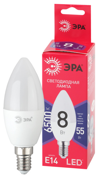 ЭРА LED B35-8W-865-E14 R (диод, свеча, 8Вт, хол, E14)