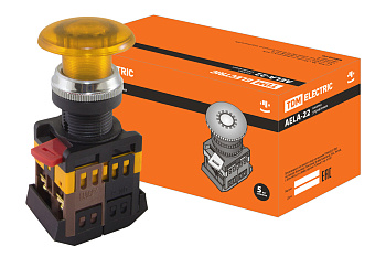 TDM Кнопка AELA-22 "Грибок" желтый d22мм неон/230В 1з+1р SQ0704-0034