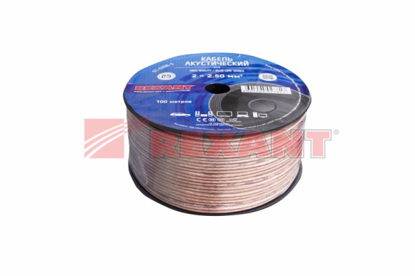 Купить Кабель акустический, 2х2.50 мм², прозрачный BLUELINE, 100 м. Rexant 01-6208-3