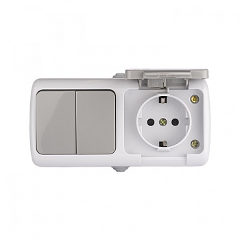 EKF PROxima Мурманск Блок  розетка 1-м 16А с заземлением с крышкой + 2-кл выключатель IP54 серый