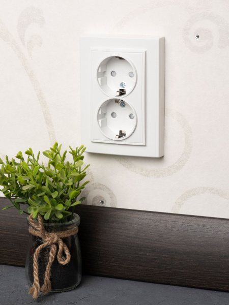 Купить EKF Basic Минск Белый Розетка 2-ая, с/з,со шторками, 16А, СП