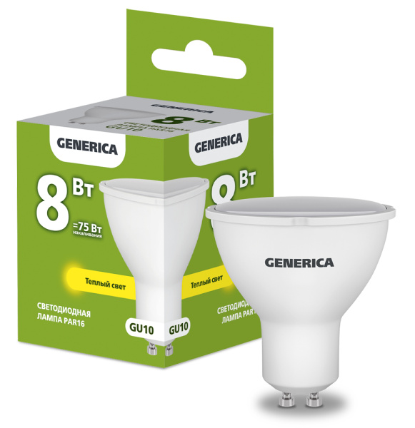 IEK GENERICA Лампа LED PAR16 софит 8Вт 230В 3000К GU10 LL-PAR16-08-230-30-GU10-G