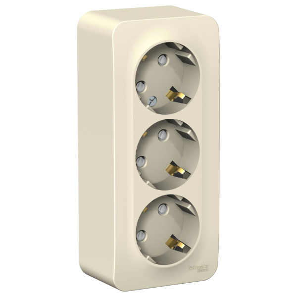 Systeme Electric Blanca наруж Молочная Розетка 3-ая с/з со шторками 16А, 250В, изолир. пластина