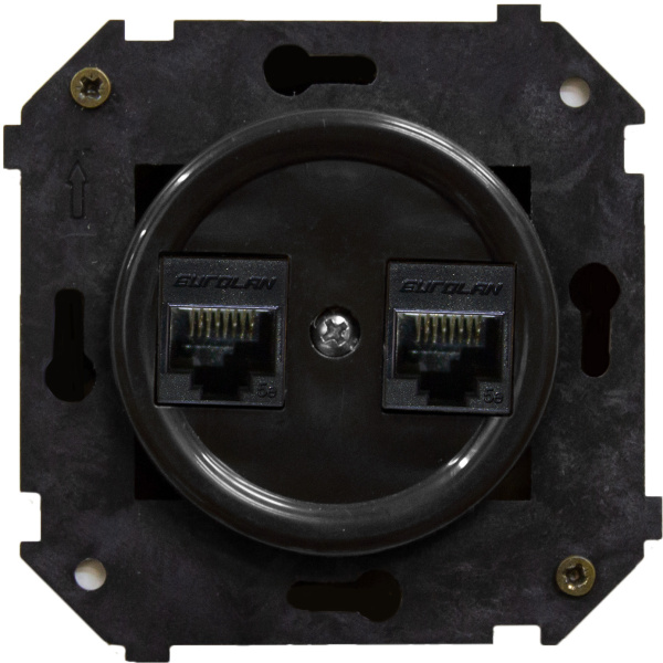 BIRONI Шедель Пластик Черный Розетка  2-ая RJ45  (скрытый монтаж) B3-302-23