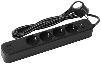 ЭРА Сетевой фильтр USF-4es-1,5m-2xUSBAC-B с базовой защитой с заземлением с выкл. 4 розетки+2xUSBA+C 3,1A 1,5м 10А