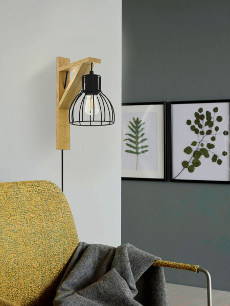 Купить Eglo 43351 Светильник настенный RAMPSIDE 1, 1X40W(E27), дерево, сталь, черный