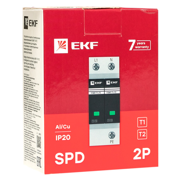 Купить EKF Устройство защиты от импульсных перенапряжений Т1+Т2; Iimp-12,5kA; In-20kA; Uc-275В; 1+1