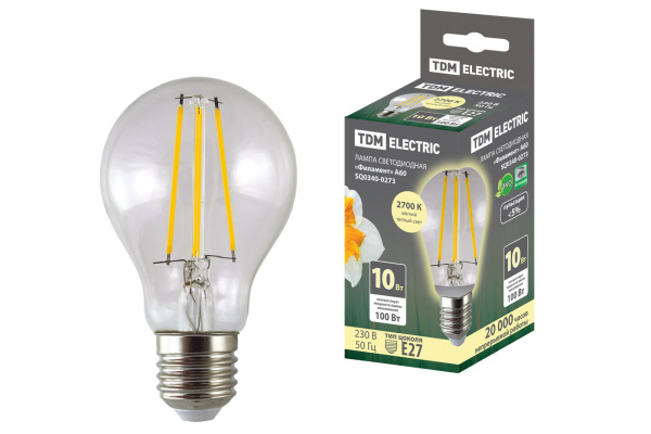 TDM Лампа светодиодная "Филамент" А60-10 Вт-230 В-2700 К–E27 SQ0340-0273