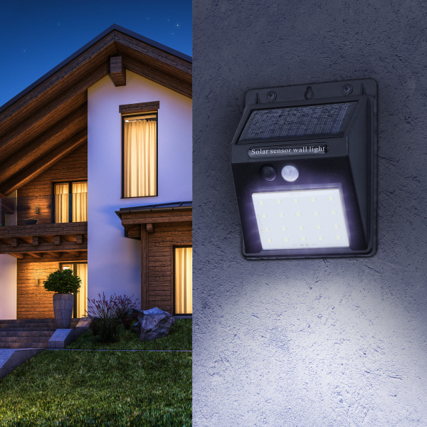 ЭРА ERAFS064-04 Фасадный светильник с датчиком движения, на солнечной батарее, 20LED, 60 lm