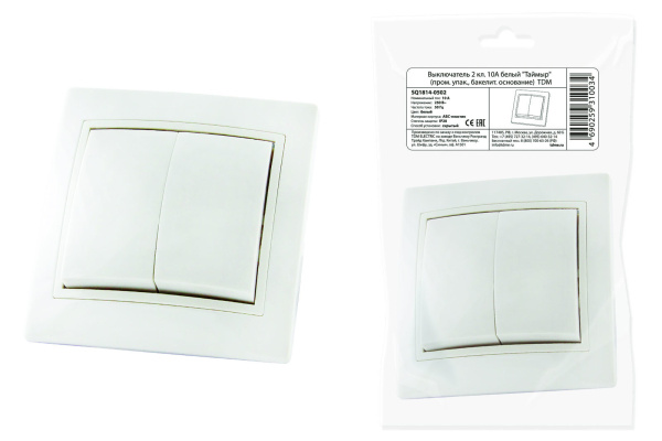TDM Выключатель 2 кл. 10А белый "Таймыр" (пром. упак,, бакелит. основание) SQ1814-0502