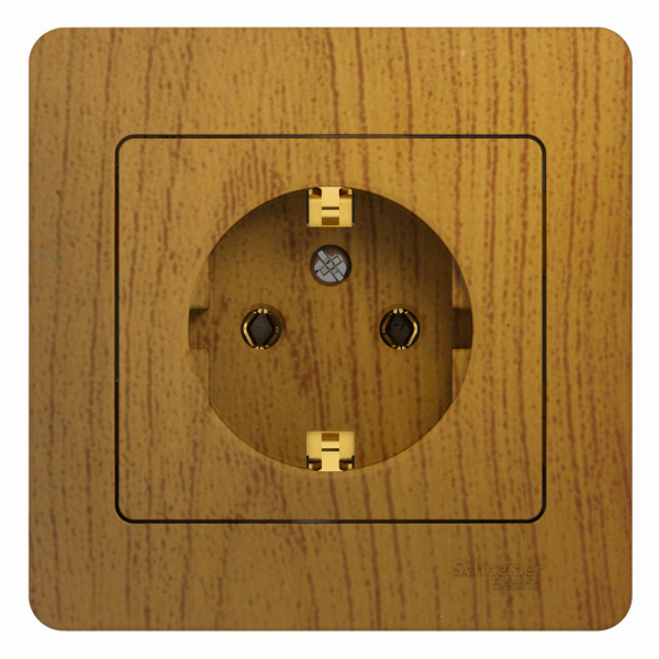 Systeme Electric Glossa Дерево Дуб Розетка с/з (в сборе с рамкой)