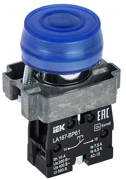 IEK Кнопка LA167-BP61 d=22мм 1з синяя