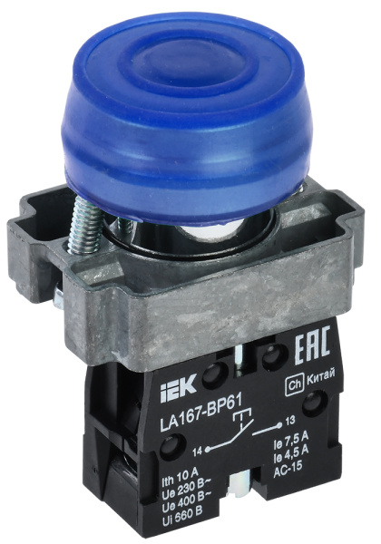 IEK Кнопка LA167-BP61 d=22мм 1з синяя