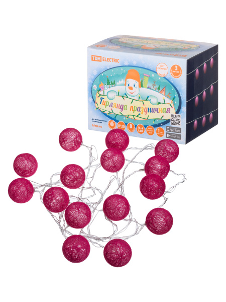 TDM Гирлянда светодиодная "Клубочки" 3 м, 15LED, белый, 8 режимов, 250В, IP20, SQ0361-0094