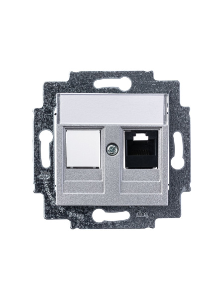 Купить ABB EPJ Levit серебро / дымчатый чёрный Розетка компьютерная RJ45 кат,5e+заглуш,, серебро 2CHH295117A6070