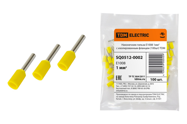 TDM Наконечник-гильза Е1008 1мм2 с изолированным фланцем (100шт) SQ0512-0002