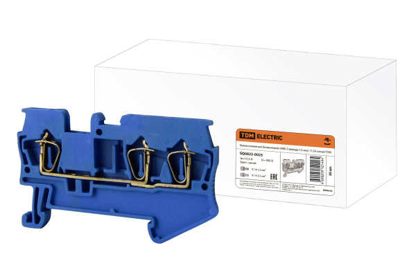 TDM Зажим клеммный безвинтовой (ЗКБ) 3 вывода 1,5 мм2 17,5А синий SQ0822-0023