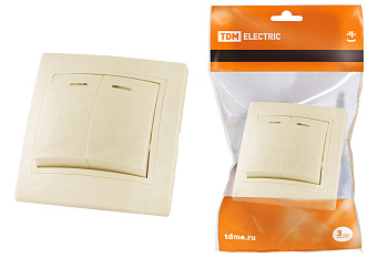 TDM Выключатель 2 кл. с подсветкой 10А сл. кость "Таймыр" SQ1814-0105