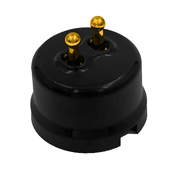 BIRONI Лизетта Пластик Черный Выключатель кнопочный 2-кл (тумблерный), ручка Золото B1-232-23-G-PB