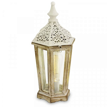 Eglo Лампа настольная KINGHORN, 1x60W (E27), Ø155, H405, сталь, дерево, патина, белый/стекло 49278
