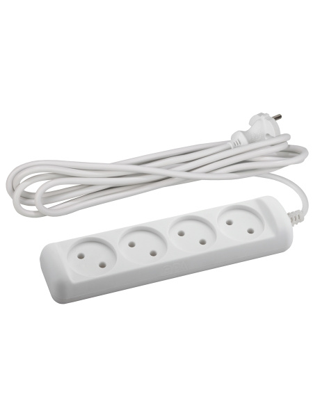 ЭРА Удлинитель электрический UX-4-5m без заземления 4 розетки 5м ШВВП 2x0,75мм2 6А белый