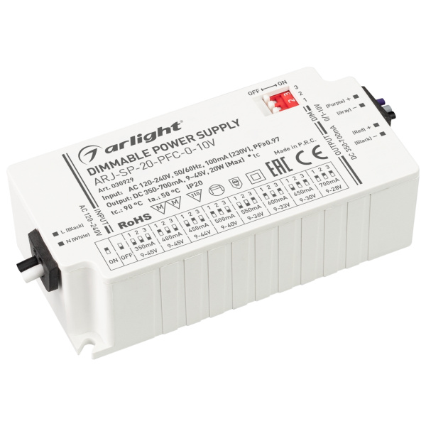 Arlight Блок питания ARJ-SP-20-PFC-0-10V (20W, 350-700mA) (IP20 Пластик, 5 лет) 030929