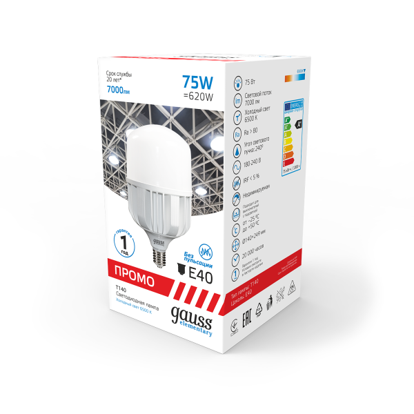 Купить Gauss Лампа Elementary T140 75W 7000lm 6500K E40 Promo LED 60438