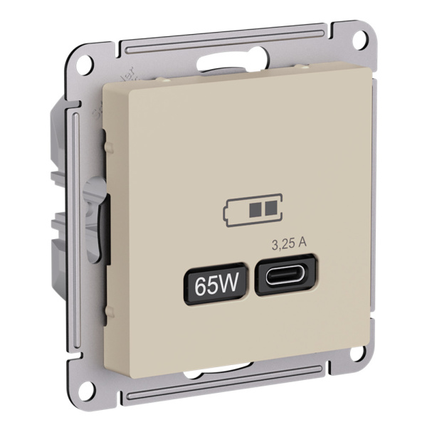 Systeme Electric AtlasDesign Песочный Розетка USB тип-C 65Вт высокоскор.заряд. QC,PD, механизм