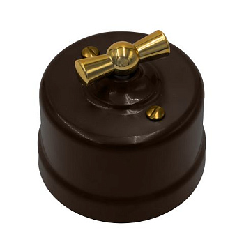 BIRONI Лизетта Пластик Коричневый Выключатель 1-кл, ручка Золото B1-200-22-G