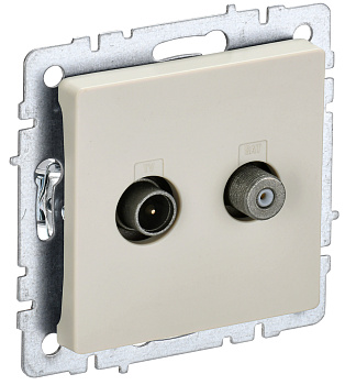 IEK BRITE BASE Бежевый Розетка двойная TV+SAT РТВ/РСп12-БрКр