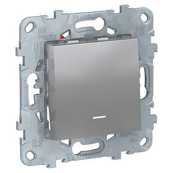 SE Unica New Алюминий Переключатель 1-клавишный, перекрестный, с подсветкой,сх.7а NU520530N
