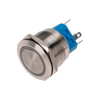 Кнопка антивандальная Ø22 12В Фикс (6с) (ON)-OFF/(OFF)-ON подсв/синяя Rexant 36-3511