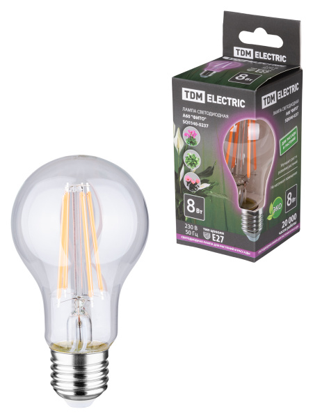 TDM Лампа светодиодная A60-8 Вт-230 В-E27-CL "ФИТО" 60*108 мм SQ0340-0237