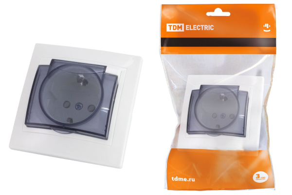 TDM Розетка 2П+З с защ. шт. и крышкой 16А 250В IP44 белая "Таймыр" SQ1814-0019
