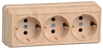 IEK OKTAVA РС23-3-ОС Розетка 3местн. с з/к 16А откр.уст. (сосна)