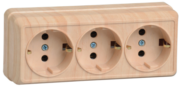 IEK OKTAVA РС23-3-ОС Розетка 3местн. с з/к 16А откр.уст. (сосна)