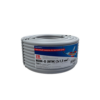 Кабель силовой медный NUM-O 2x1,5 мм², длина 20 метров, ГОСТ 31996-2012, ТУ 3520-015-38229892-2015 Rexant 01-8701-20