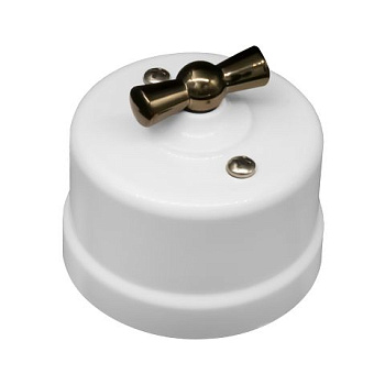 BIRONI Лизетта Пластик Белый Выключатель 1-кл, ручка Бронза B1-200-21-B