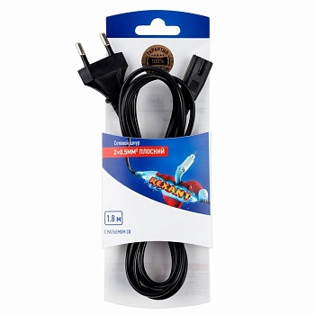 Шнур сетевой 1.8М 2x0.5мм² Rexant 06-3252