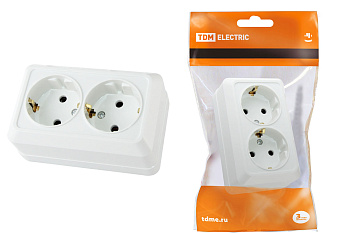 TDM Розетка двойная 2П+3 открытой установки IP20 16А, белая "Ладога" SQ1801-0019