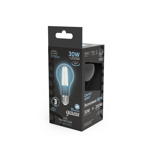 Купить Gauss Лампа Filament А70 30W 3100lm 4100К Е27 LED 1/10/40 102902230