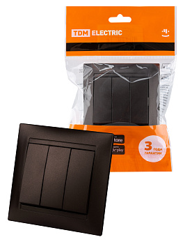 TDM Выключатель 3-х кл. 10А шоколад "Лама" SQ1815-0503