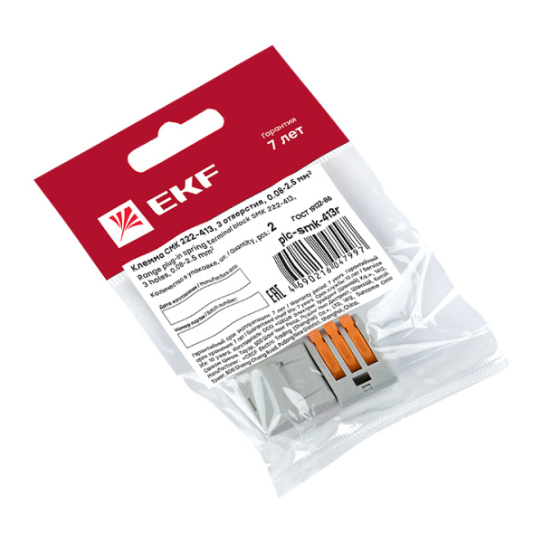 Купить EKF PROxima Строительно-монтажная клемма СМК 222-413 с рычагом 3 отверстия 0,08-2,5мм2 (2шт.) plc-smk-413r