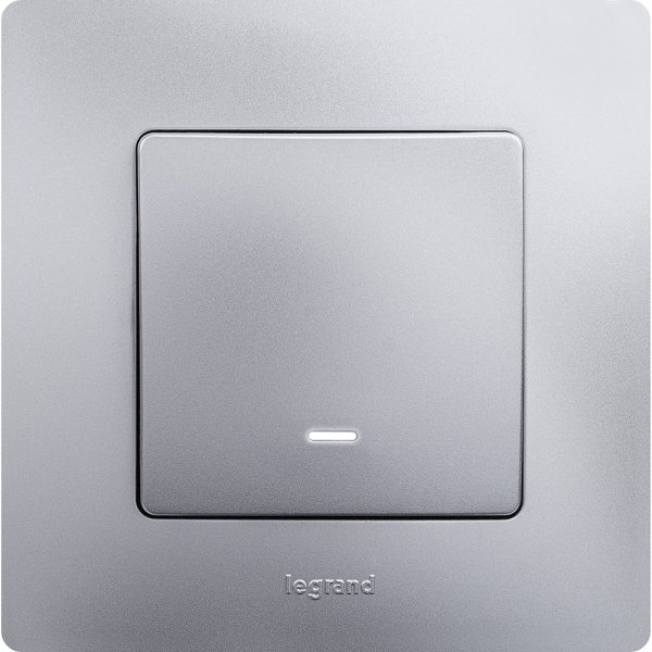 Купить Legrand Etika Алюминий Выключатель 1-клавишный с подсветкой/индикацией, автоматические клеммы, 10 AX, 250 В 672403