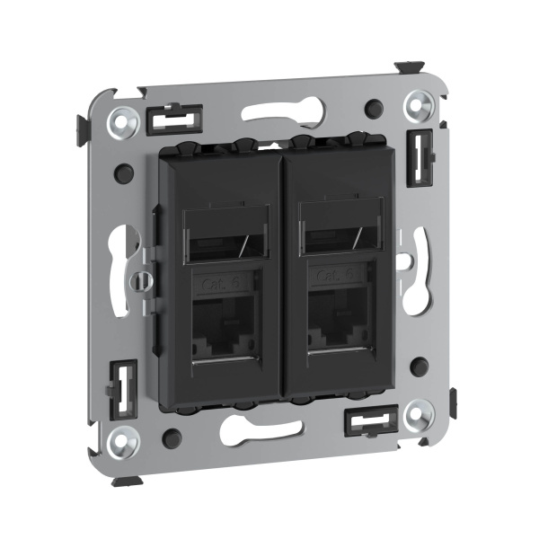 Купить DKC Компьютерная розетка RJ-45 в стену, кат.6А двойная, "Avanti", "Черный матовый"