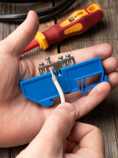 Купить EKF PROxima Шина "0" N (6х9мм) 4 отверстия латунь синий изолятор на DIN-рейку