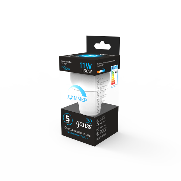 Купить Gauss Лампа A60 11W 990lm 6500К E27 диммируемая LED 102502311-D