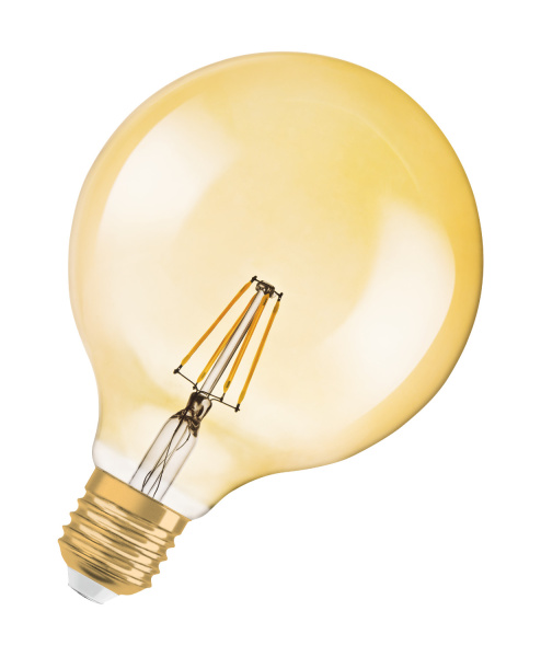 Osram Светодиодная лампа Vintage 1906 LED CL GLOBE125,филаментная, GOLD 4W(замена 36Вт),теплый белый свет (825), золотистая,цоколь E27 4052899962071