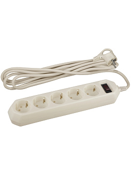 ЭРА USF-5es-5m-I Слоновая кость Сетевой фильтр базовая защита, с/з, с выкл, 5гн, 5м, ПВС, 10А